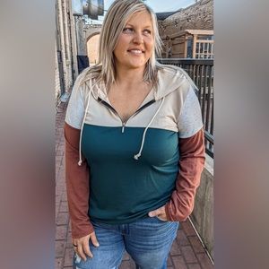 NEW HEIMISH Color Block Long Sleeve Hoodie w/ Quarter Zip~ 3x